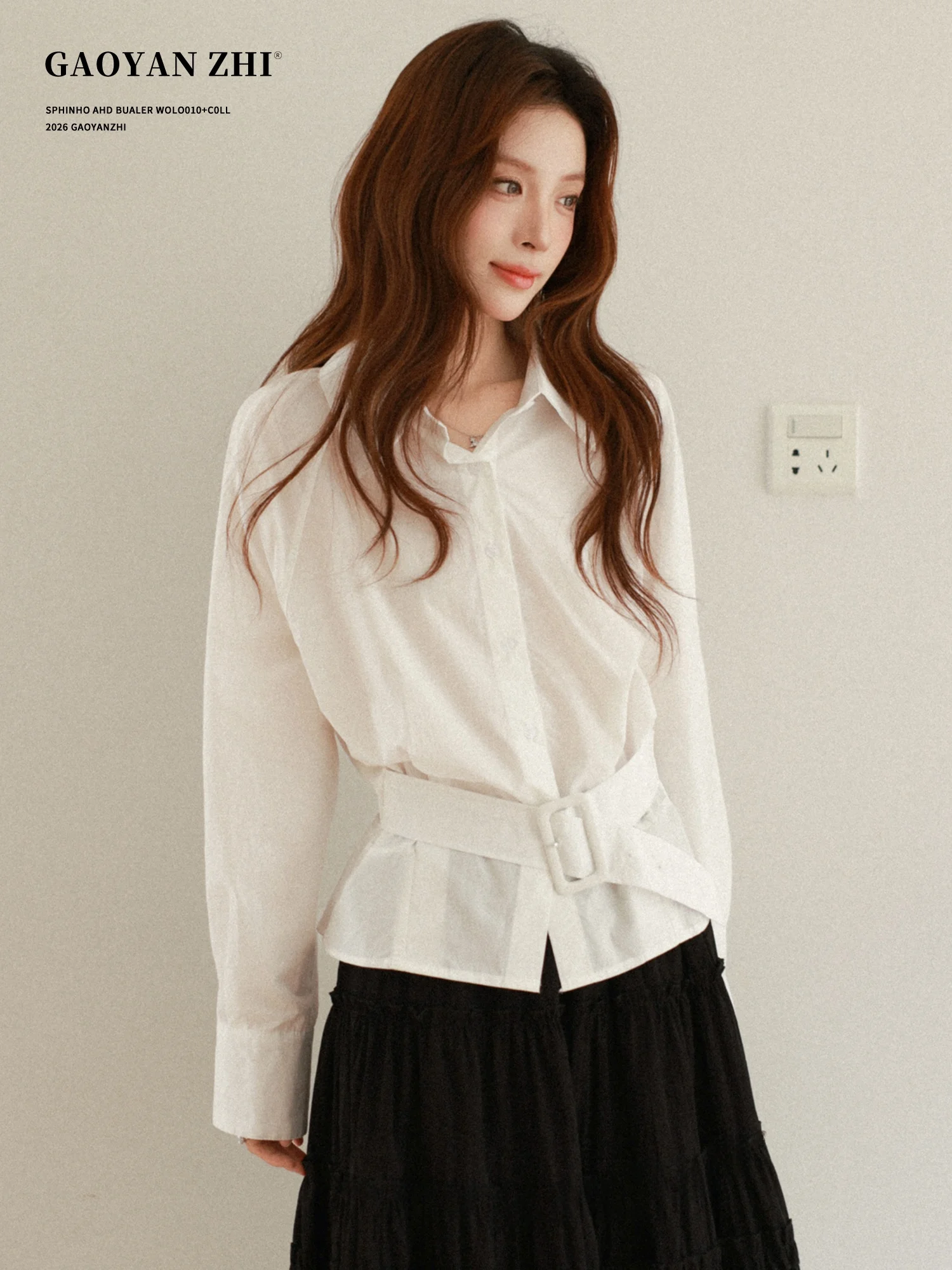 

Chic Slimming Casual Long Sleeve Women's Shirt White Waist-Cinching Commute Style Top High Yanshi Elegant Design Spring Fashion