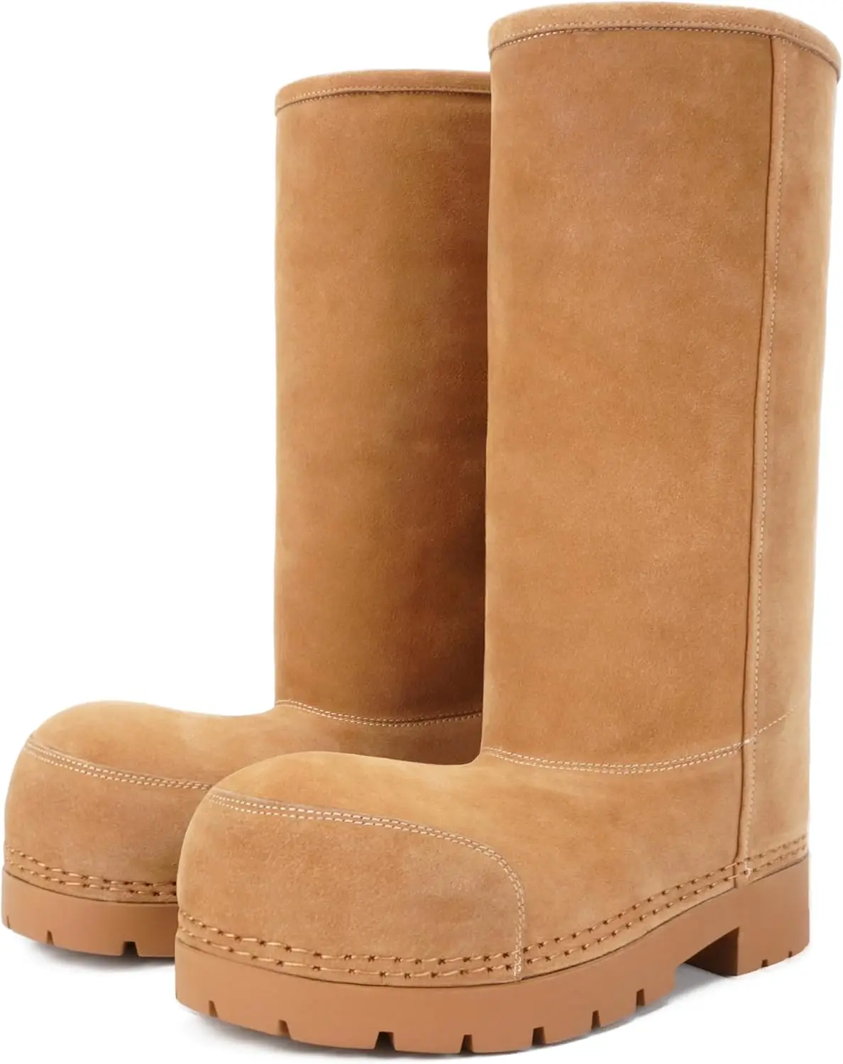 

Женские зимние сапоги из искусственной замши на платформе, с круглым носком, в стиле хиппи, на меху, на массивном каблуке, высокие до колена, без застежек