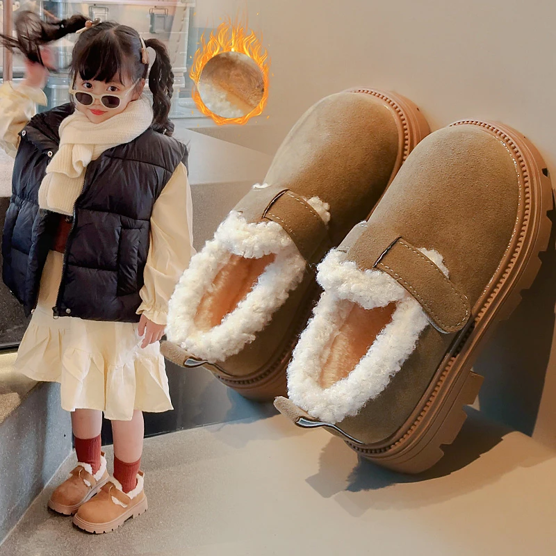 Children\'s Fashion Cotton Shoes 2-18 Years Old Warm Padded Boys Girls Fur Shoes Baby Lefthand Leather Shoes Kids Short Boots