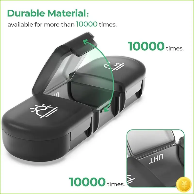 1 Piece Travel Pill Box Weekly Pill Organizer 3 Time A Daylight-Proof Pill Case Black Universal