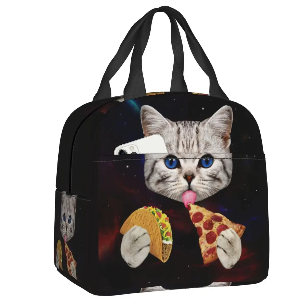 Cat Eat Pizza Insulated Lunch Bag Galaxy Kitten Reusable Thermal Cooler Lunch Box Camping Picnic Food Container Bags
