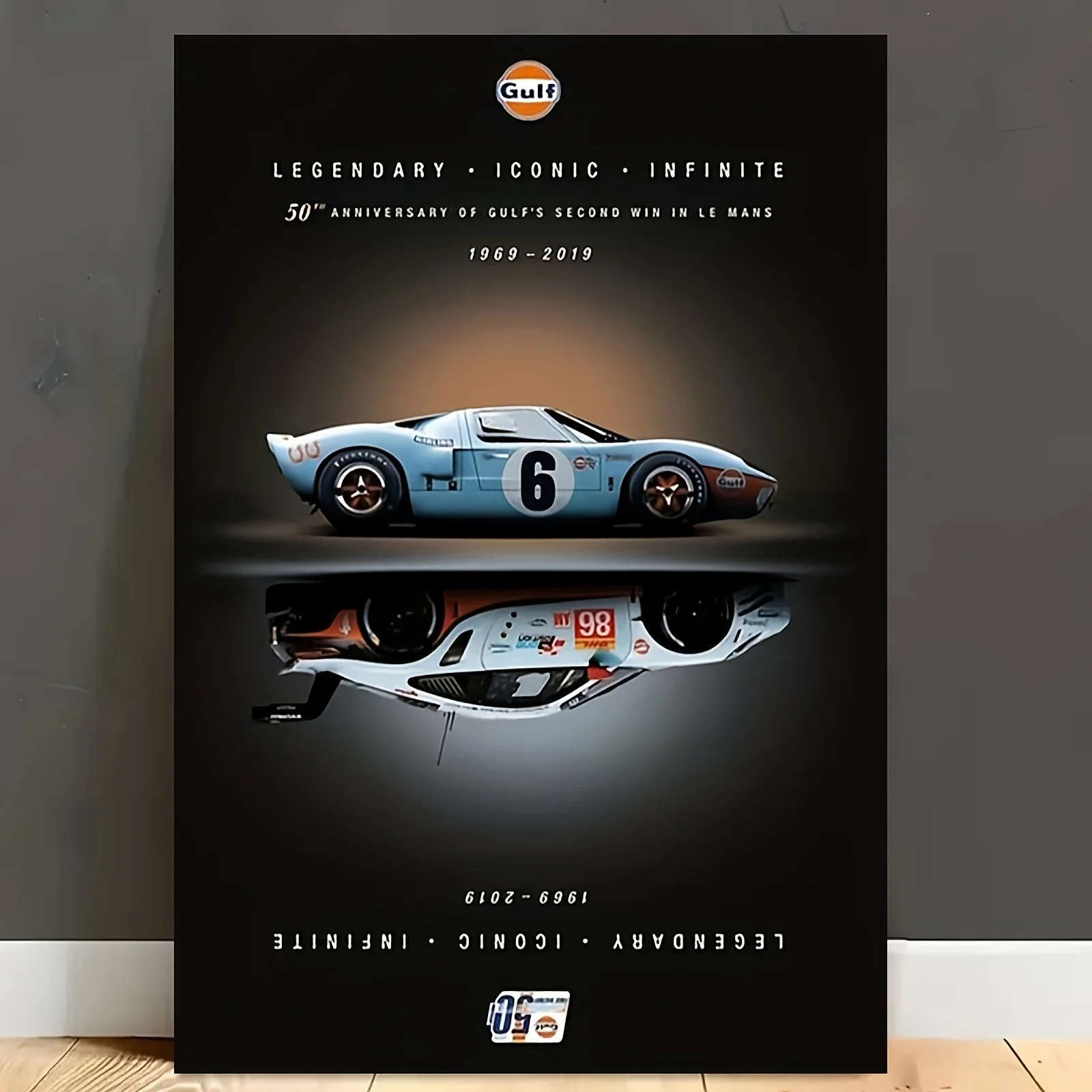 Sin marco Gulf Le Mans Aniversario 50o Vintage Racing Car Canvas Wall Art - 1969-2019 Edición limitada, Desi legendario e icónico