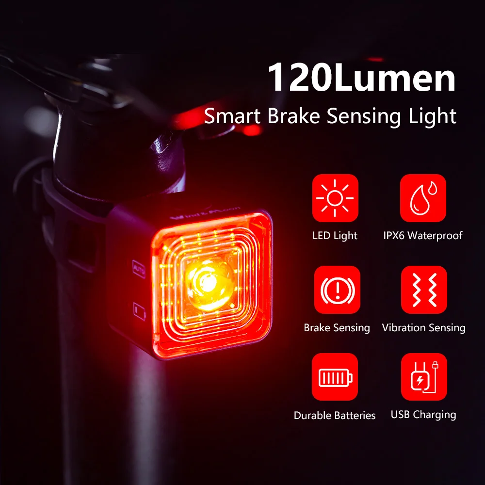 AliExpress Toptrek Bicycle Smart Brake Sensing Light Front Rear Sets IP66 Waterproof USB MTB Road Bike Taillight Night Cycling Safety 100/120LM