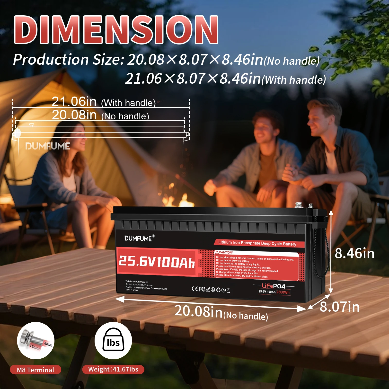 Dumfume 24V 100Ah/314Ah LiFePO4 Lithium Battery with BMS Deep Cycles Rechargeable Battery Low-Tem Protection Home Energy Storage