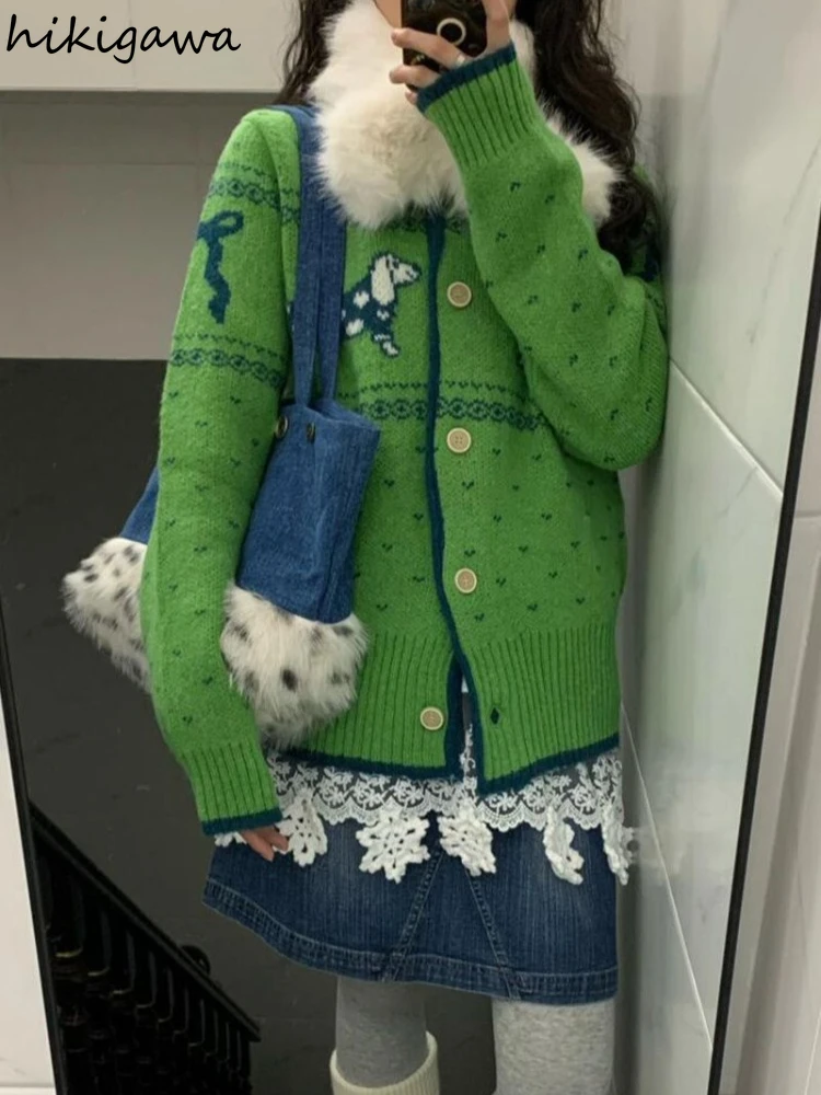 

Корейские куртки-кардиганы женские Pull Femme утолщенные жаккардовые Sueter Mujer винтажные свободные вязаные свитера топы осенне-зимняя одежда