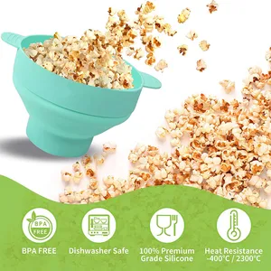Tazón de palomitas de maíz de microondas de silicona tazón de palomitas de maíz plegable con tapa plegable herramientas de hornear de cocina de palomitas de maíz de gran capacidad 12 Best Microondave Bowl de ventas - №2