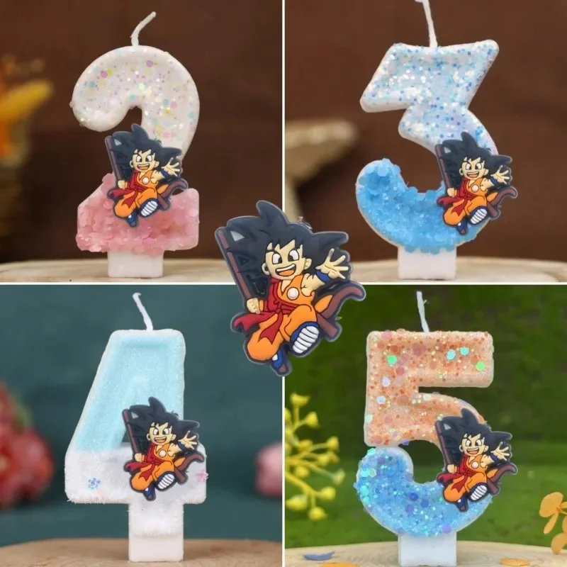 Anime Dragon Ball Style Number Candles 0‑9, Cute Cartoon Cake Ornaments for Kids Birthday Party Decor Accessories