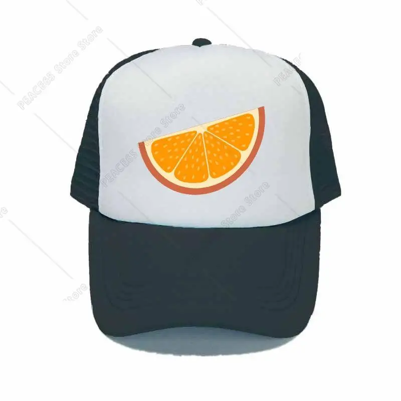 

Oranges Farmer Man Harvesting Mesh Baseball Cap Fresh Fruit Orange Orancia Farm Advertisement Trucker Hats One Size