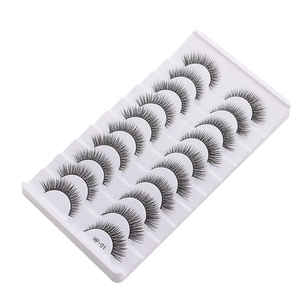 10 Pairs New Natural Long False Eyelashes Black Stem Soft Cross Manga Lashes Fluffy 3D Mink Eyelashes Eyelash Extension