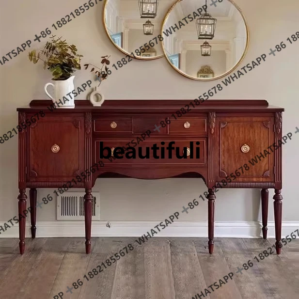 

American medieval solid wood porch cabinet French entrance foyer storage decorative cabinet dining side display cabinet