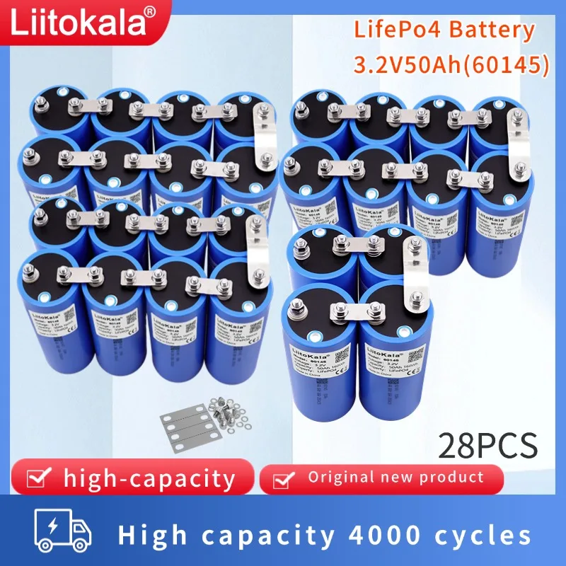 4-28PCS LiitoKala LifePo4 Battery 3.2V 50A 60145 3C High Drain for DIY 12V 24V Solar Inverter Electric Vehicle Coach Golf Cart