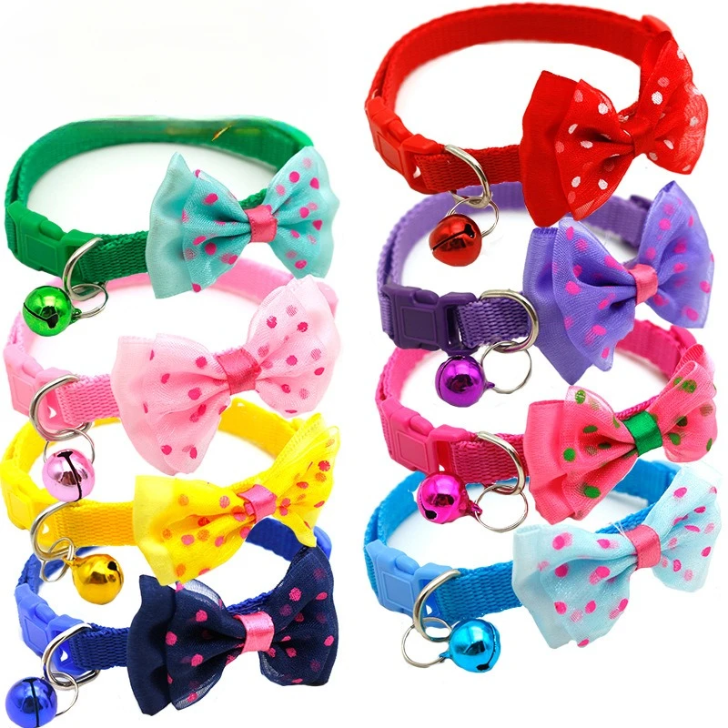 Pet Double Bow Collar Bell Wave Point Cat and Dog Collar Adjustable Quick Separation Anti-suffocation kitten Accessories