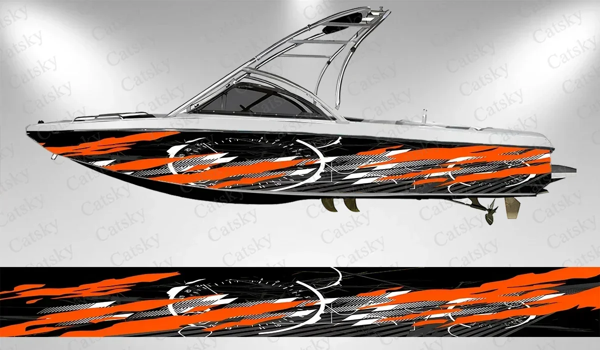 Colorful Striped Abstract Irregular Boat Stickers Vinyl Wrap for Pontoonman Console Deck Boat Fishing Platform Decal Sticker