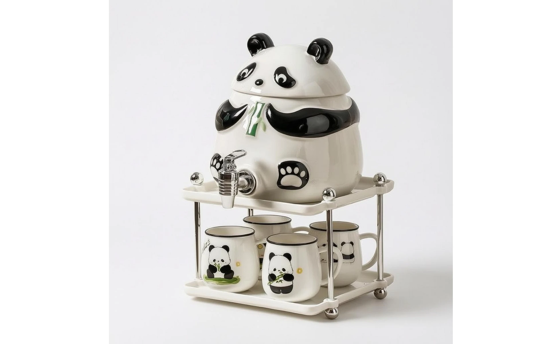 Panda Water Dispenser Front Tap Ceramic Water Dispenser Household Container Fitted Lid Tableware Glossy
