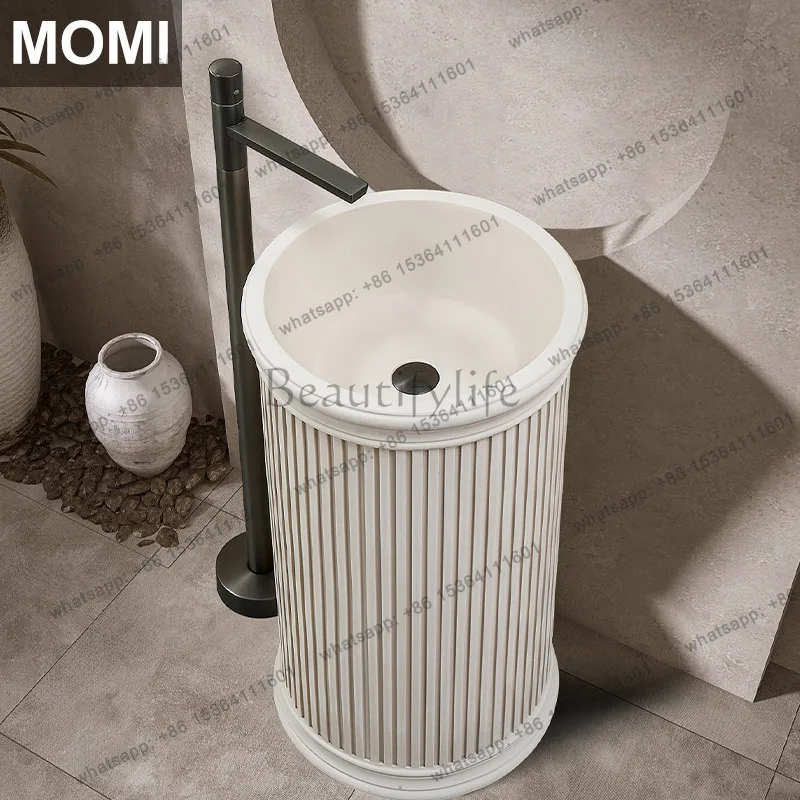 Japanese wabi sandy wind personalized wash basin floor-to-ceiling art round column basin