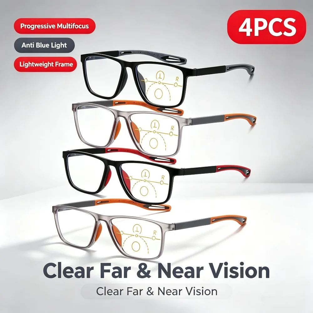 4 Pairs of Discounted Reading Glasses, Thin Frame, Light and Non-slip Elastic Ear Bones + Nose Pad + 1.0 To + 4.0 Degrees Optional, Unisex, Suitable for Computer/driving/reading
