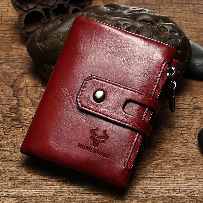 Unisex RFID Blocking Wallet with Double Zipper Buckle Multi-Slot Design Genuine Cowhide Luxury Credit Card Bag for Men And Women