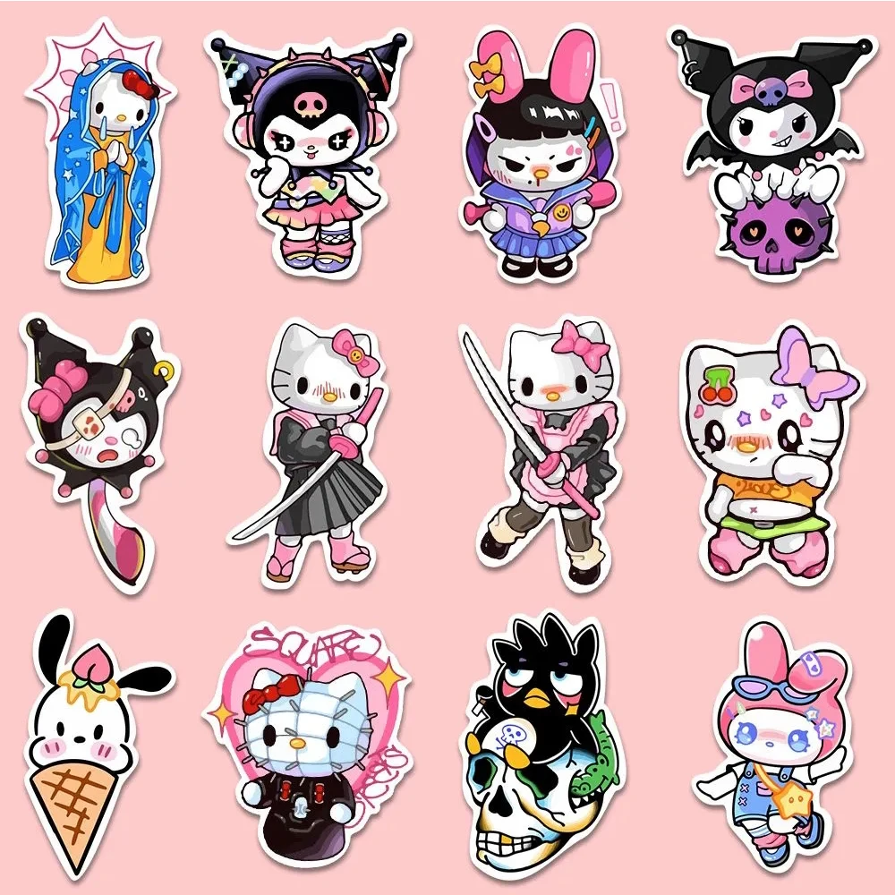 Goth Sanrio Anime Adesivos para Crianças, Hello Kitty, Kuromi, Minha Melody, Decalque Impermeável, DIY, Skate, Laptop, Carro, Etiqueta Legal, 10