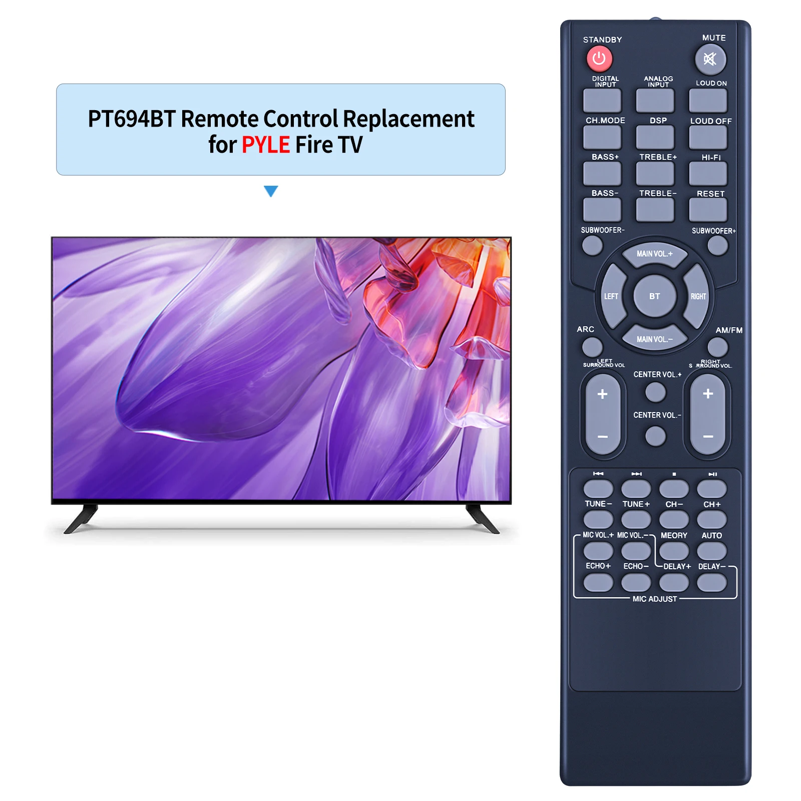 New PT694BT Remote Control For Pyle 5.2 Channel Hi-Fi Bluetooth Home Theater