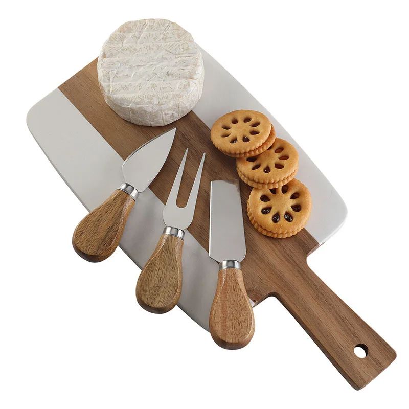 

Cheese Board with 3 Knives Set Charcuterie Boards Cheeses Serving Board Cut Cheese Platter Fot Outdoor Party Tray Cheese Tools