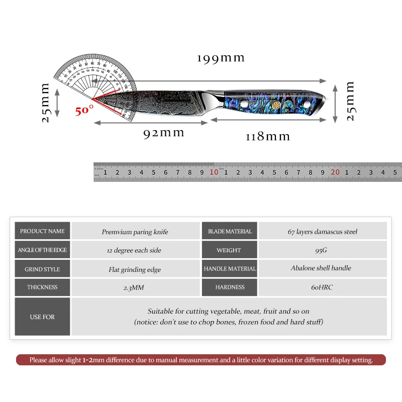Grandsharp 3.5 Inch Damascus Paring Knife Japanese Stainless Steel Carved Peeling Knife Vegetable Fruit Cutter Tools Gift Box