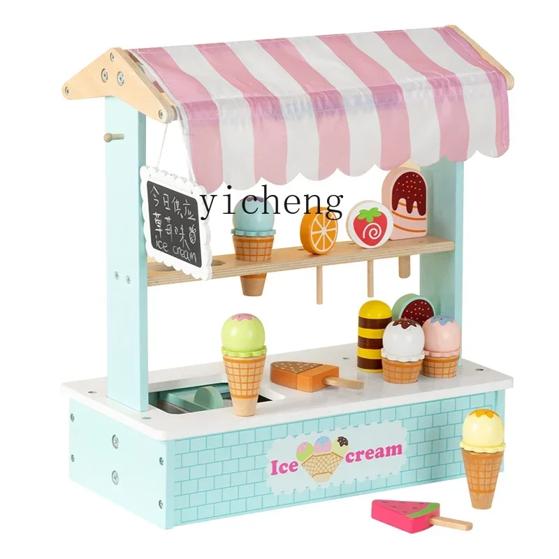 Children's Toy Ice Cream Vending Machine Cone Ice Cream Machine Simulation Popsicle WoodenR13