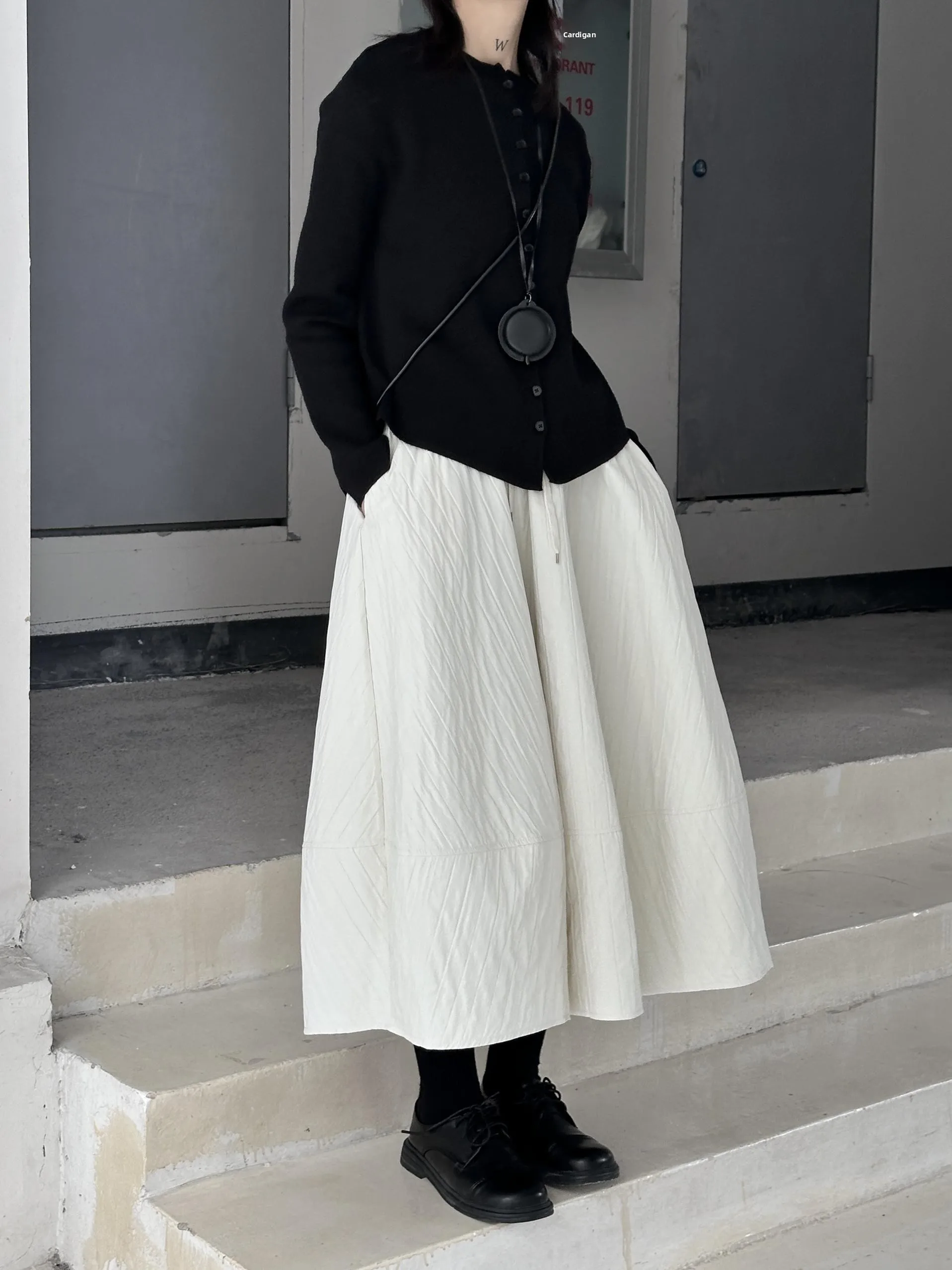 

Loose High Waist Pleated Half Skirt Mountain Pattern Flower Bud Skirt Spring Autumn New Style Dark Style Women's Skirt