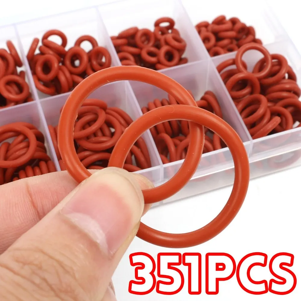 351pcs Silicone O Ring Red Seal Gasket Set High Temp Resistant Auto Car Plumbing Valve Repair Leakproof Assortment Storage Kit