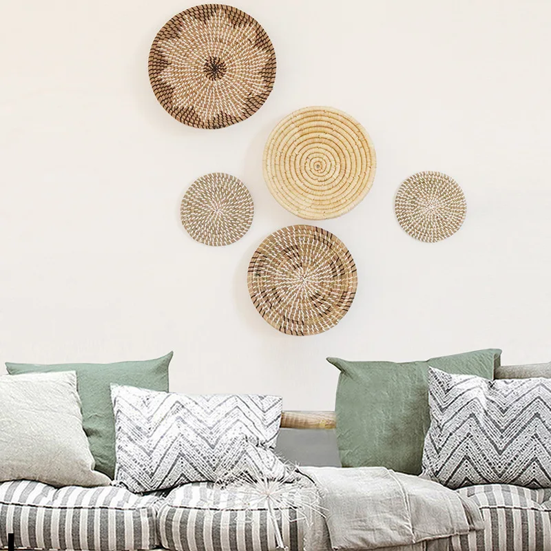 

seaweed wall hanging plate, folk sedge woven decorative plate, living room woven hanging plate, grass woven ornaments