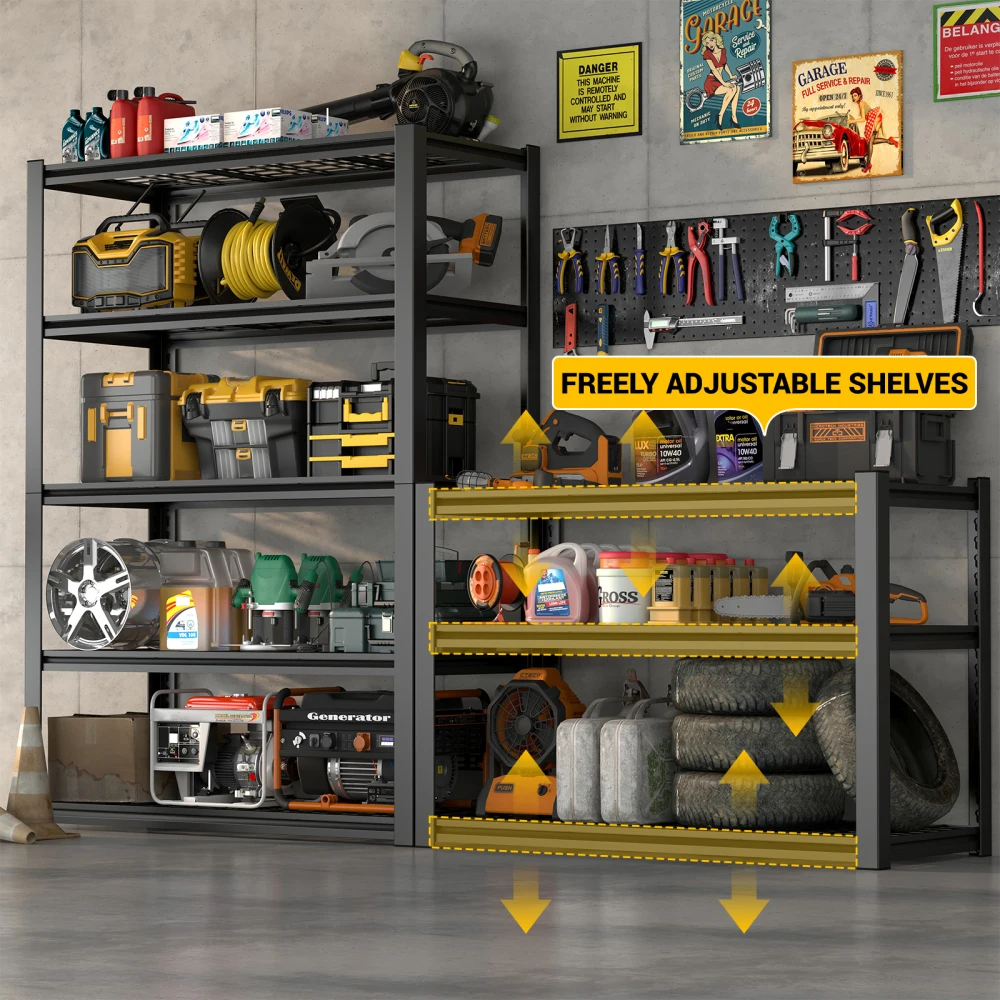59 Inches Metal Garage Storage Rack, Heavy-Duty Steel Moisture-Proof And Waterproof 5-Layer Adjustable Storage Shelving Unit.
