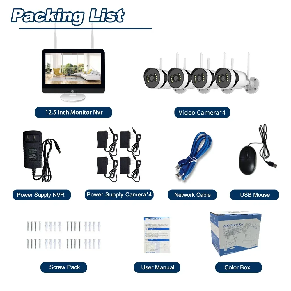 Kit NVR wireless Tuya Smart life 4CH da 3 MP con sistema di telecamere CCTV di sicurezza con schermo LCD da 12 pollici