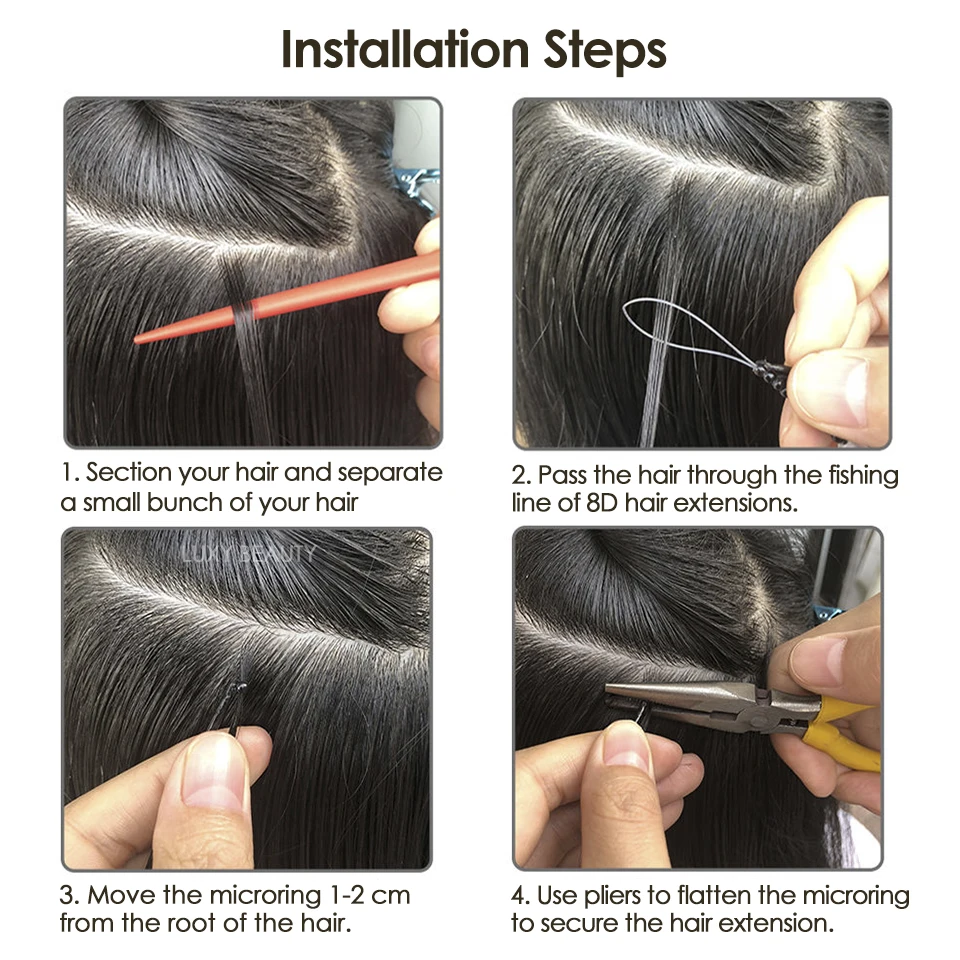 마이크로 비즈 인모 익스텐션, 8D 실리콘 나노 링 헤어, 보이지 않는 미니 실리콘 비즈, 블랙 다크 브라운 금발 인모 익스텐션