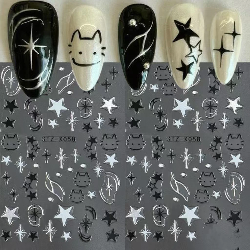 Black Silver Cat Animals Nail Sticker Decals Y2K Charms Cute Dog Cartoon Adhesive Sliders Foils For Manicure Nail Art Decoration image 2