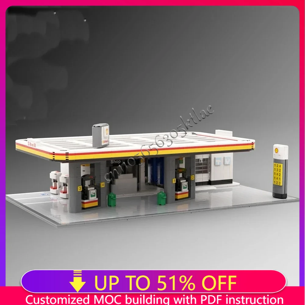 

Новинка, 2175 шт., город, хит продаж, вид на улицу, Moc Shell, модель бензостанции, сделай сам, креативные идеи, детская игрушка в сборе, головоломка, подарок на день рождения