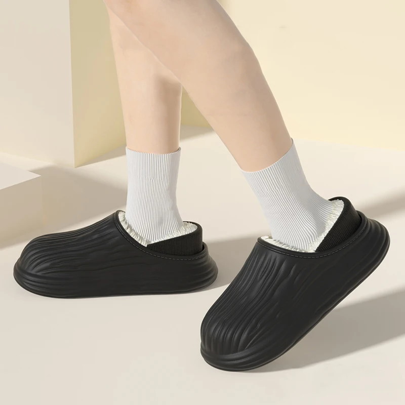 Warme Plüsch-Wasserdichte EVA-Hausschuhe für Damen, Winter Weiche Dicke Sohle Rutschfeste Hausschuhe, Flauschige Paar-Slipper – Detail 5