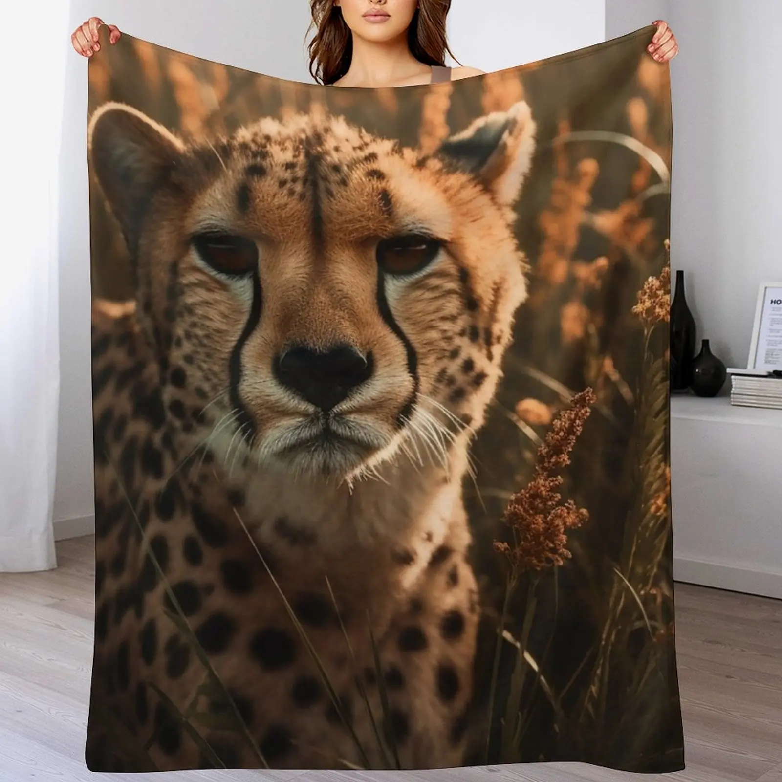 

Face of Cheetah Throw Blanket Cozy Sofa Blanket for TV Watching Napping