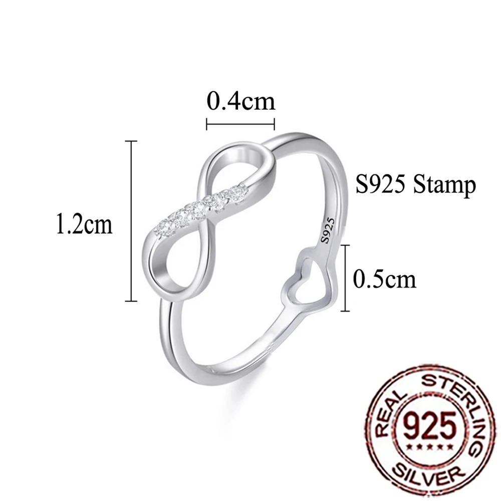 CWWZircons S925 Silver Trendy Double Sided Infinity Symbol Heart Shape CZ Crystal Rings for Women Engagement Party Jewelry SR066