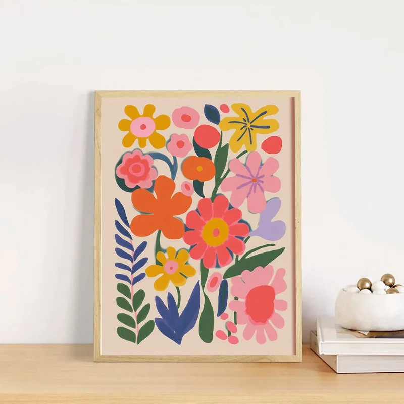 1pc frameless Canvas Painting Vintage Mid Century Floral Illustration Posters and Prints Canvas Paintings Flower Wall Art Pictur