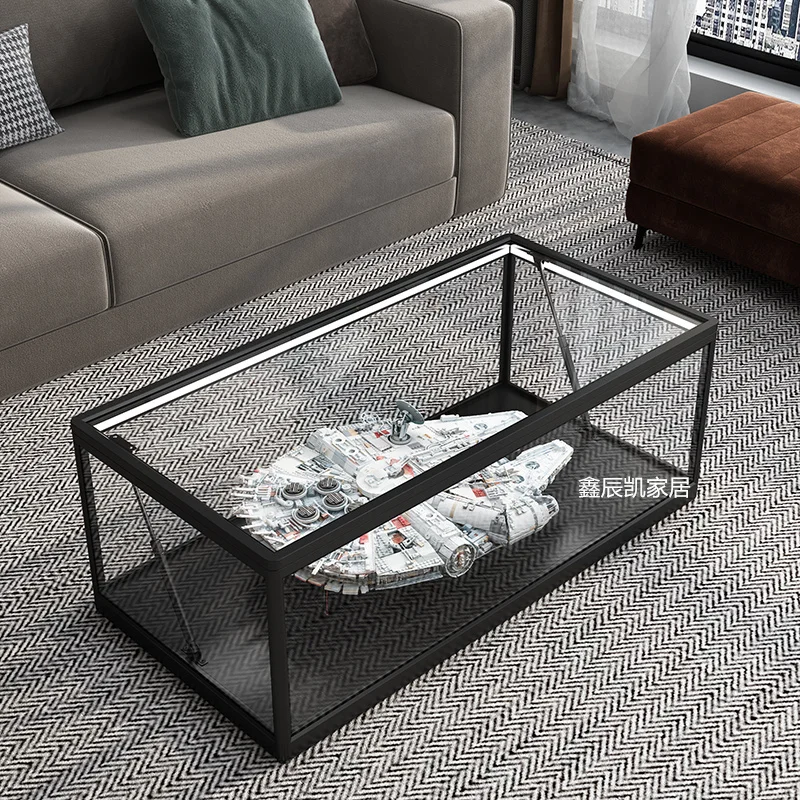Custom simple coffee table tempered glass Millennium Falcon for LEGO figure storage display cabinet rounded corner building bloc
