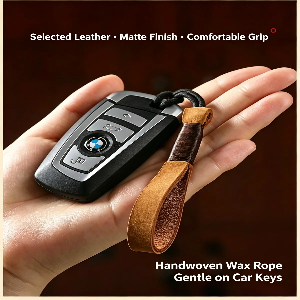 Echtes Leder Autoschlüsselanhänger Handgefertigtes Rindsleder Gewebtes Lanyard Handgelenksband Schlüsselringhalter Karabiner Schlüsselring für Männer Frauen Geschenk – Detail 11