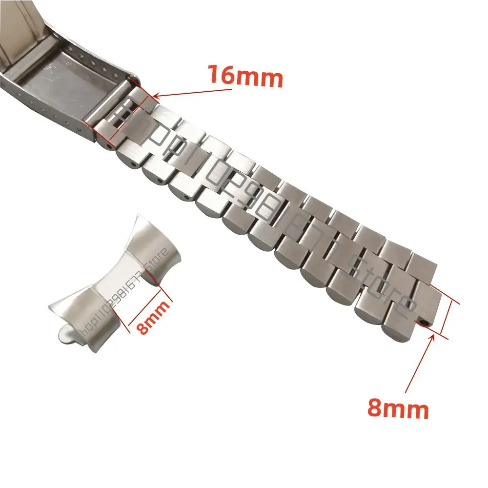 18mm 20mm 22mm Curved End Silver 316L Stainless Steel President Three Beads Watch Strap Band Fits for RLX SKX Watch Bracelet