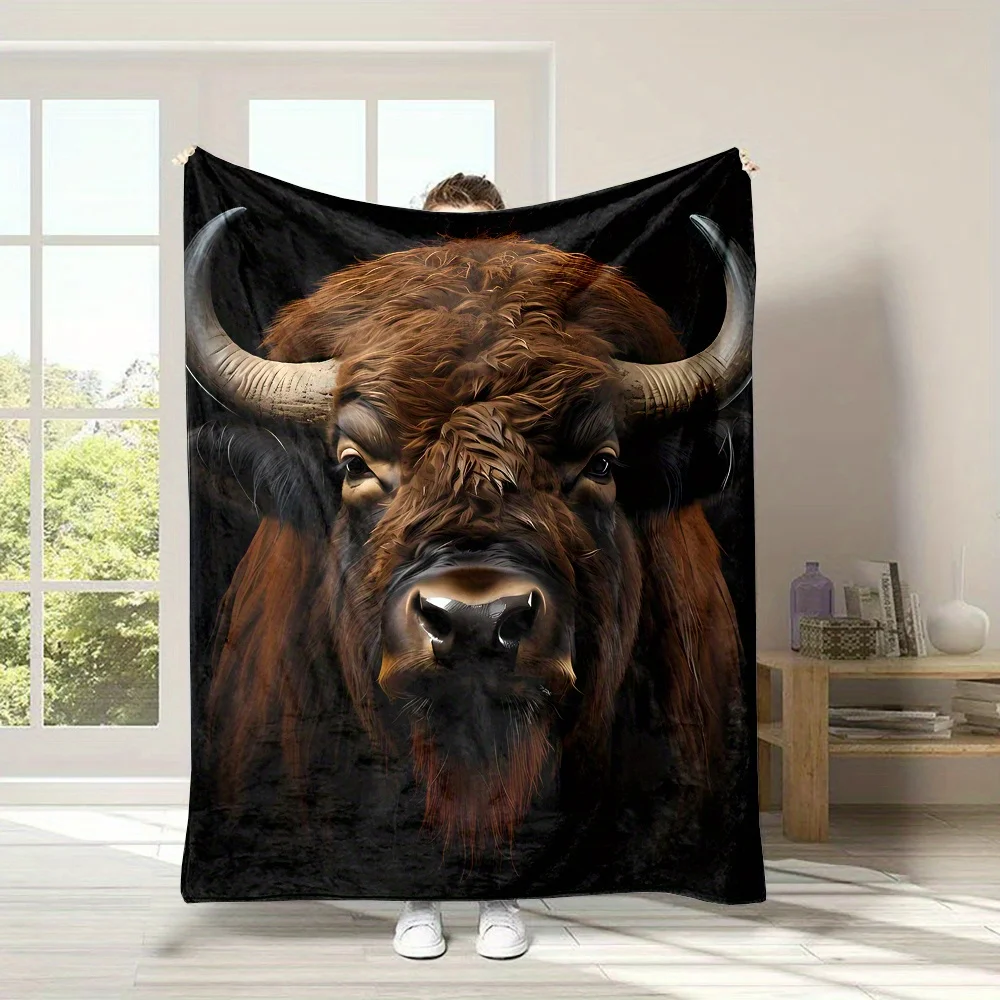 Realistic Bull Head Blanket Throw Fleece Sherpa Flannel Giant 150x200cm Decorative Comfort Bed Blanket
