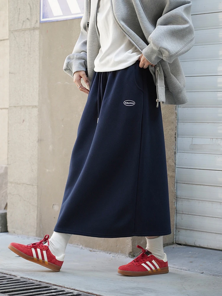 FANAN Koreanischen Stil Hohe Taille Röcke Für Frauen Stickerei Design Gerade Mid-länge Rock Weibliche Kleidung 2025, Herbst neue