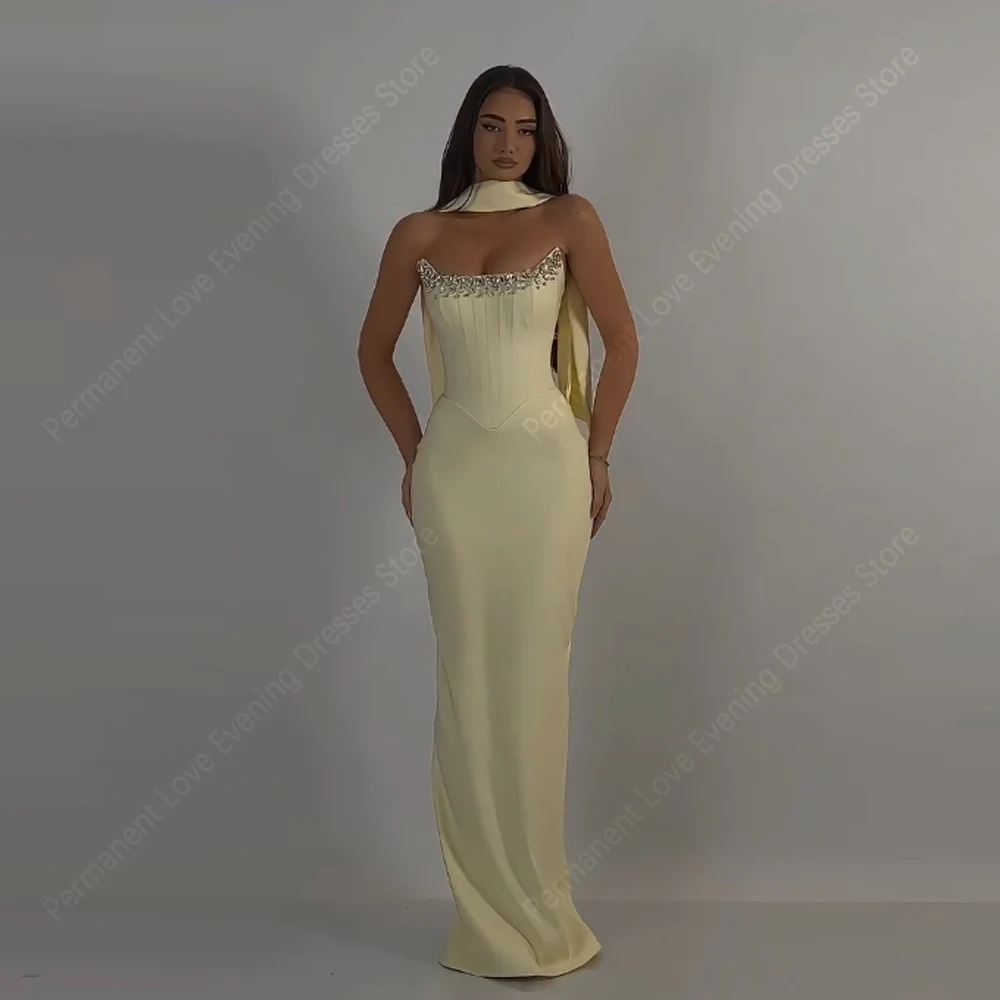 

2025 Sweetheart Collar Yellow Women Evening Dresses Sexy Mermaid Prom Gowns Satin Customized Cocktail Party Vestidos De Noches