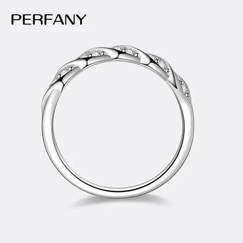 PERFANY 여성을위한 모든 Moissanite 반지 S925 순수 실버 리플 디자인 실험실 다이아몬드 우아한 웨딩 쥬얼리