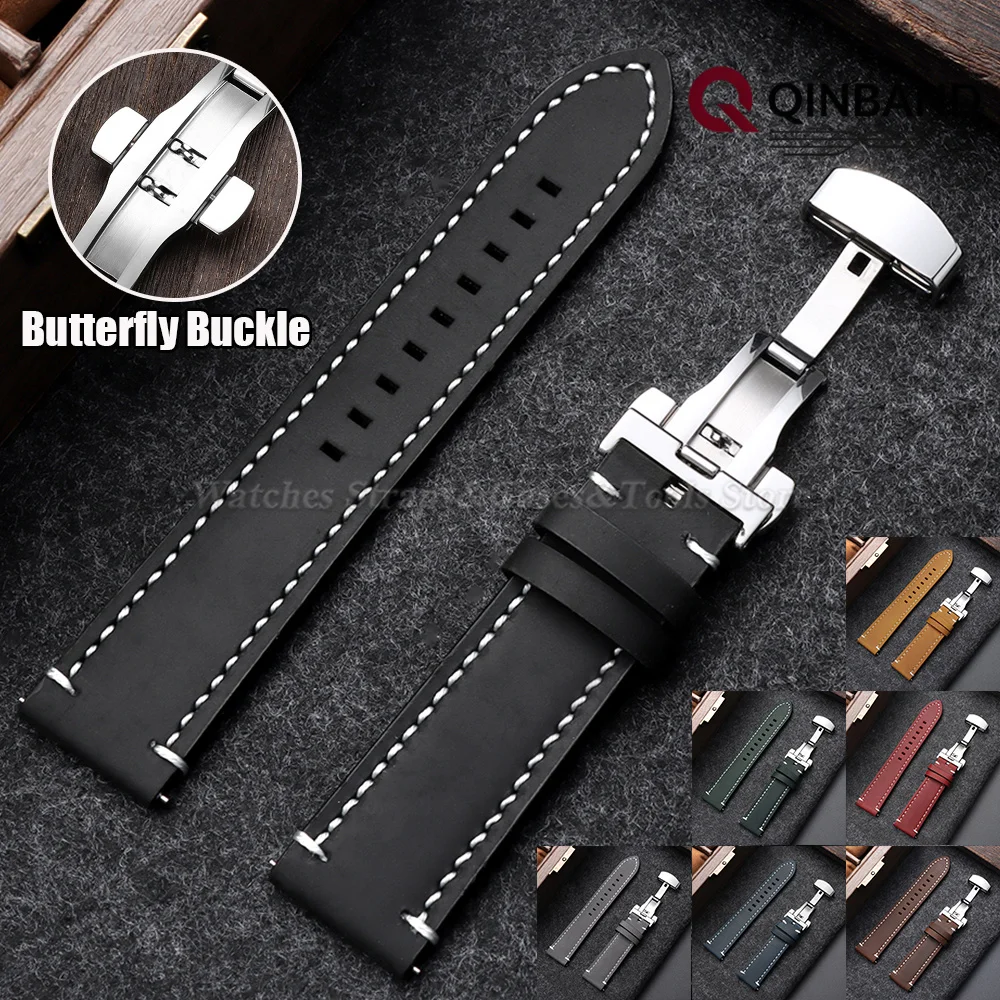 Uhrenarmband aus echtem Kalbsleder mit Schmetterlingsschnalle, schwarz, braun, universelle Ersatz-Uhrenarmbänder, 18 mm, 19 mm, 20 mm, 21 mm, 22 mm, 24 mm – Detail 2