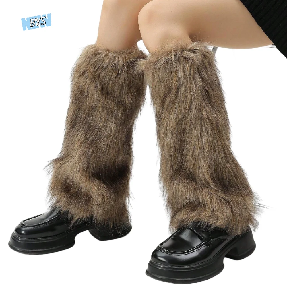 

Harajuku Style Faux Fur Furry Leg Warmers 40cm Japanese Style Lolita Boots Cover Soft Sweet Warm Knee Sleeve Cosplay Use