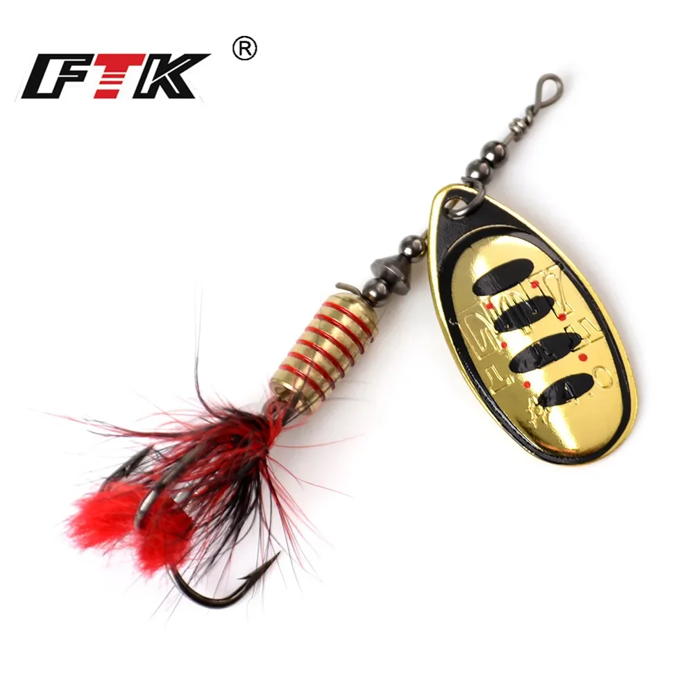 FTK 1pc Spinner Bait 7.5g 12g 17.5g Hard Spoon Bass Lures Metal Fishing Lure With Feather Treble Hooks For Pike Fishing