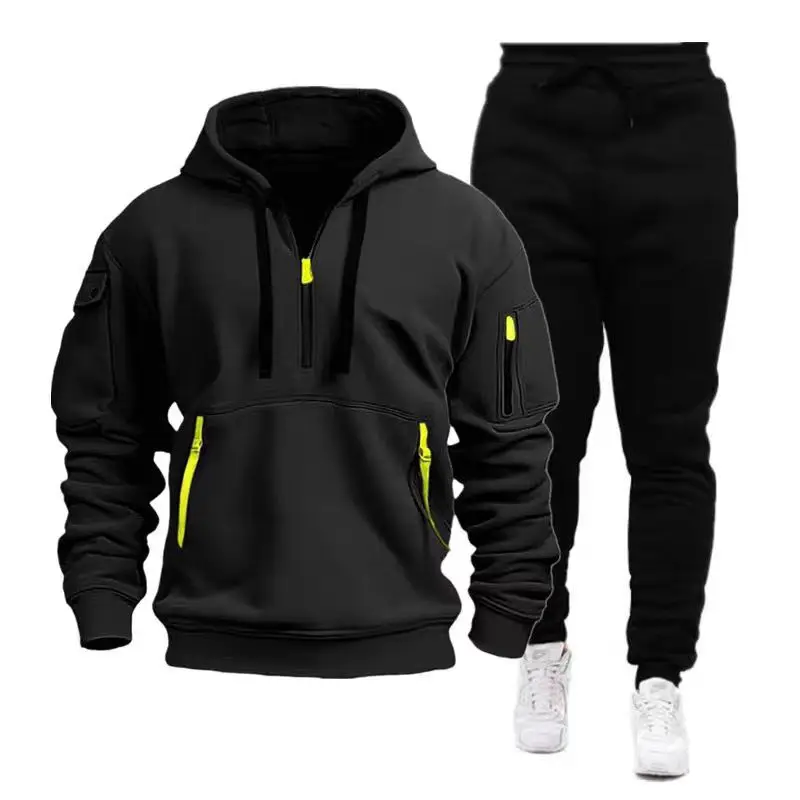 New Men\'s Hooded Sweater Leisure Sports Pullover Retro Harajuku Long Sleeve Zipper Multi-pocket Casual Loose Coat Street Wear