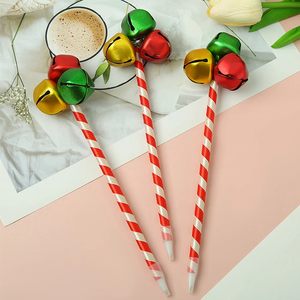 

3 шт., шариковые ручки с рождественским колокольчиком, красные, зеленые, праздничные письменные принадлежности, дизайн колокольчиков, гладкие чернила для офиса